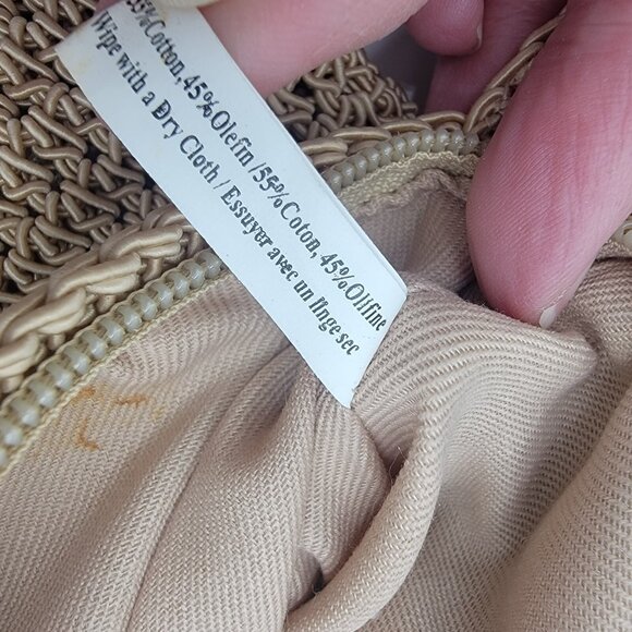 Tan Handbag with Applique Crochet Shoulder Bag Matching Attached Coin Purse - Picture 10 of 12